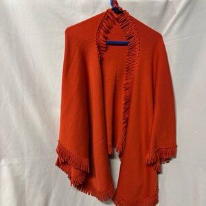 Coldwater Creek Vibrant Orange Fringed Poncho